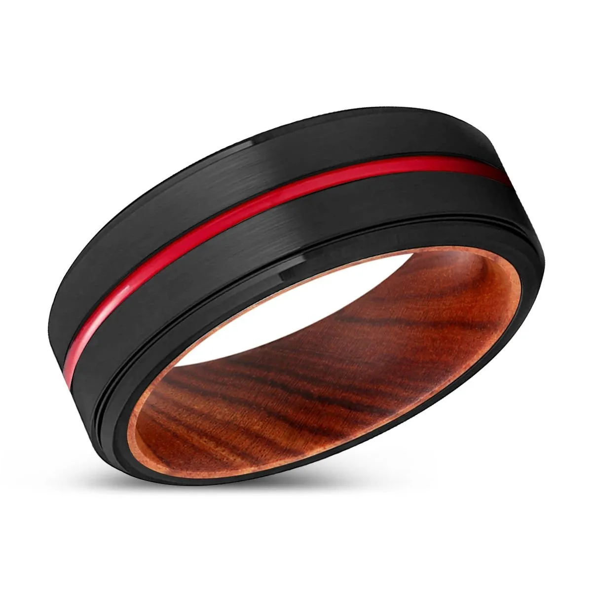 BUTCHER | IRON Wood, Black Tungsten Ring, Red Groove, Stepped Edge