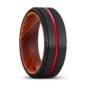 BUTCHER | IRON Wood, Black Tungsten Ring, Red Groove, Stepped Edge