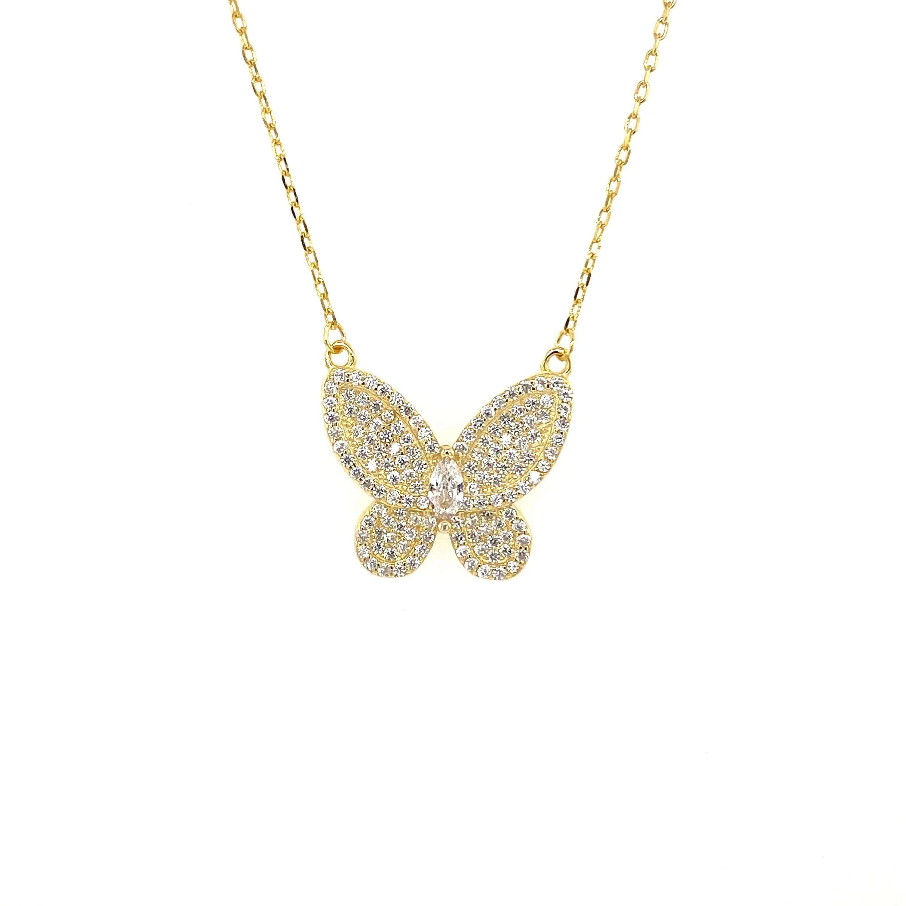 Butterfly Necklace With Pave CZ Stones And Marquee Center Accent