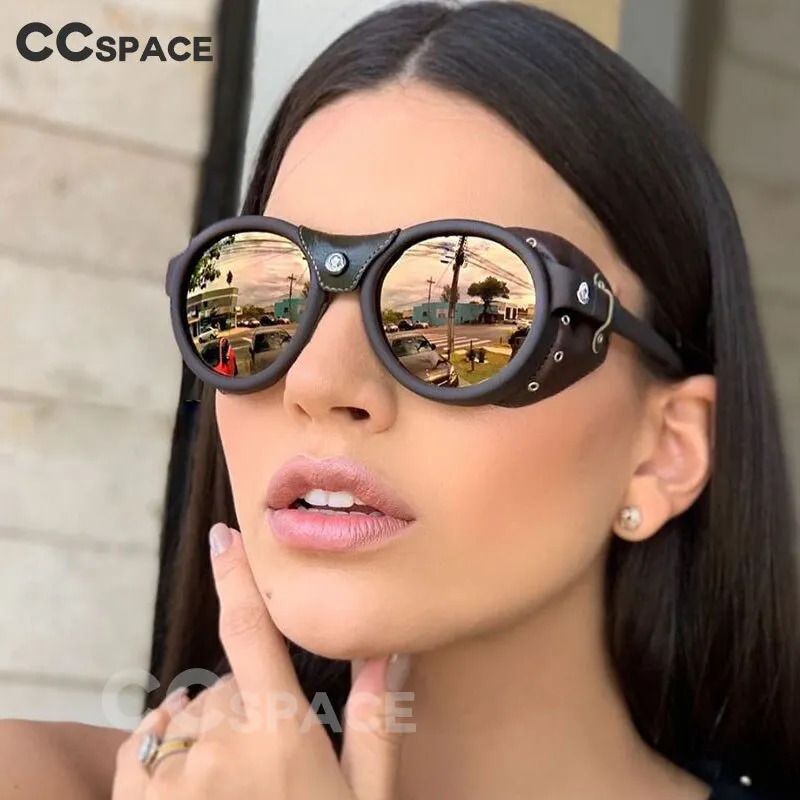 CCspace Unisex Full Rim Round Steampunk Resin Frame Sunglasses 46311