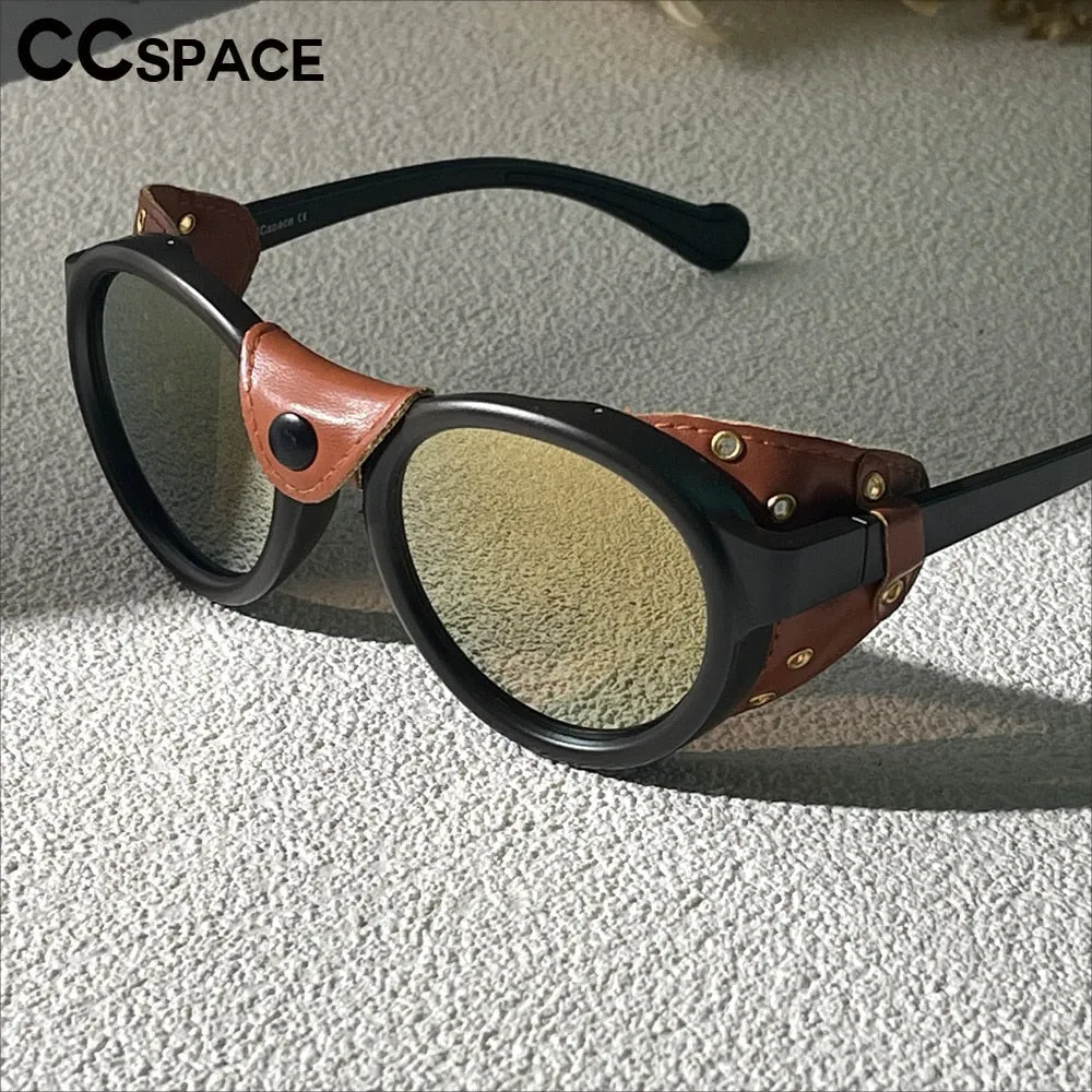 CCspace Unisex Full Rim Round Steampunk Resin Frame Sunglasses 46311