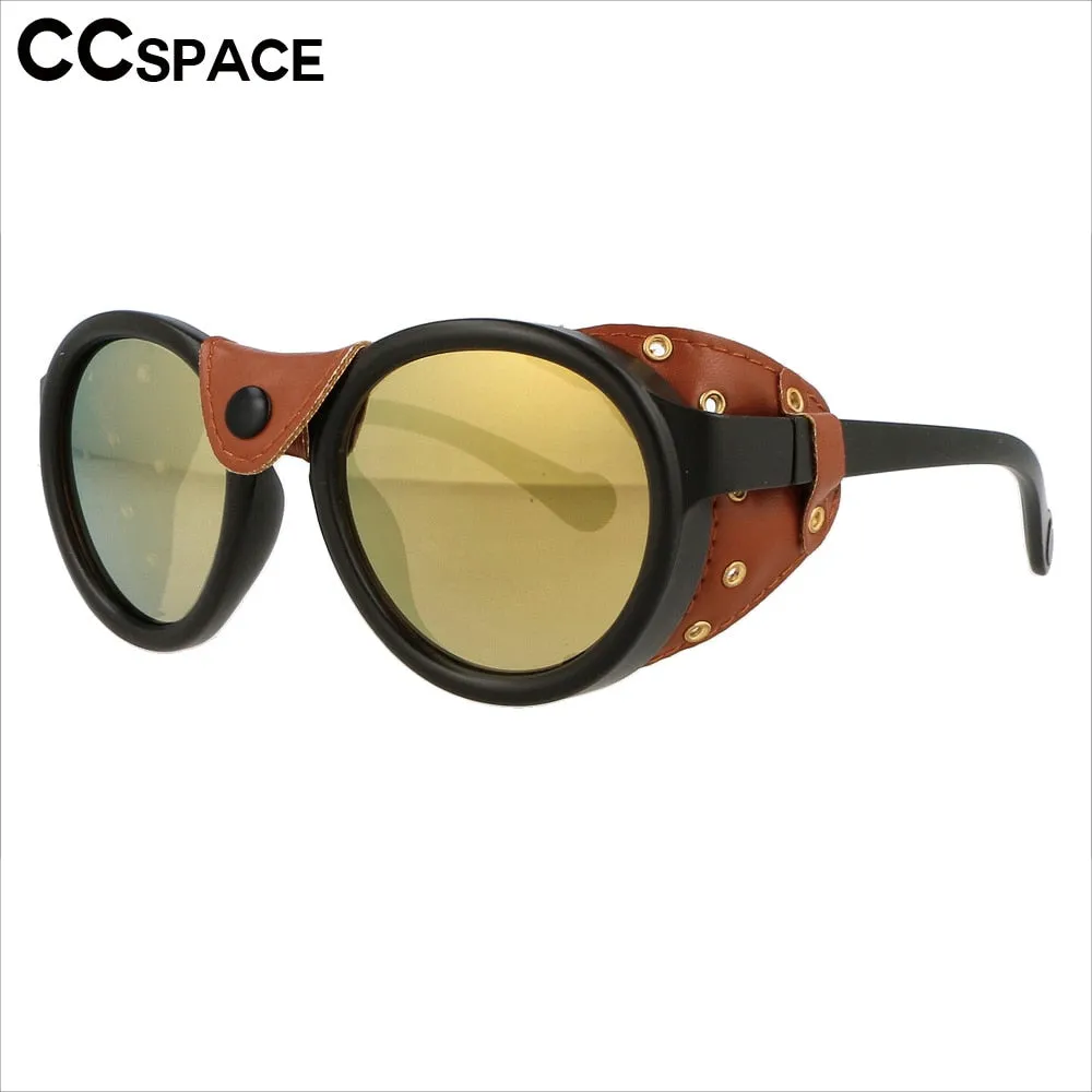 CCspace Unisex Full Rim Round Steampunk Resin Frame Sunglasses 46311