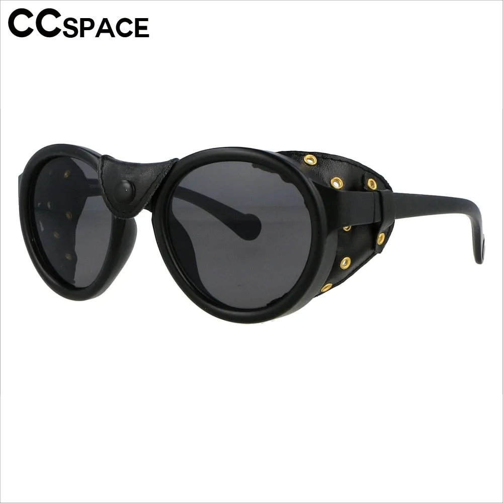 CCspace Unisex Full Rim Round Steampunk Resin Frame Sunglasses 46311