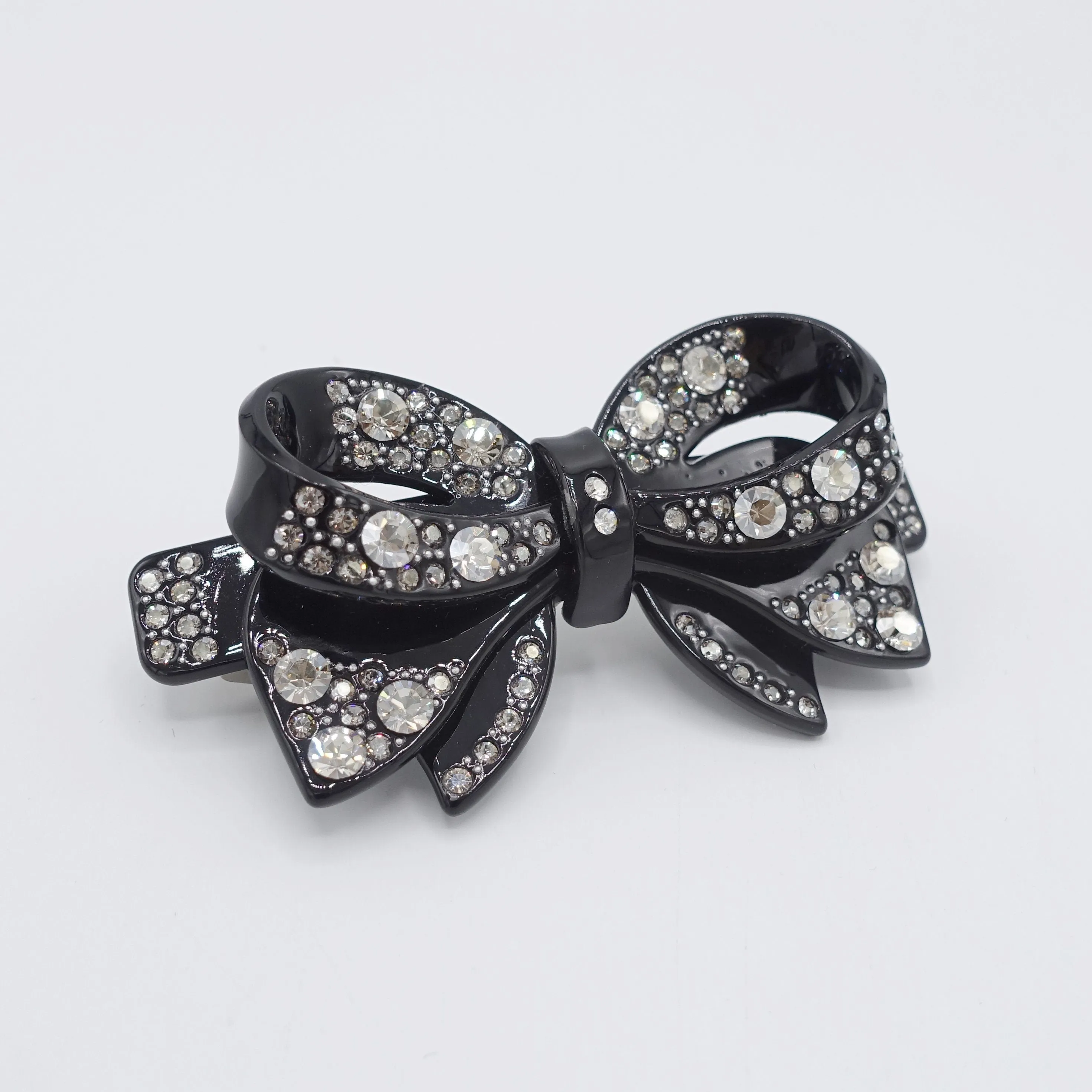 cellulose bow barrette, rhinestone barrette, jeweled bow barrette for women