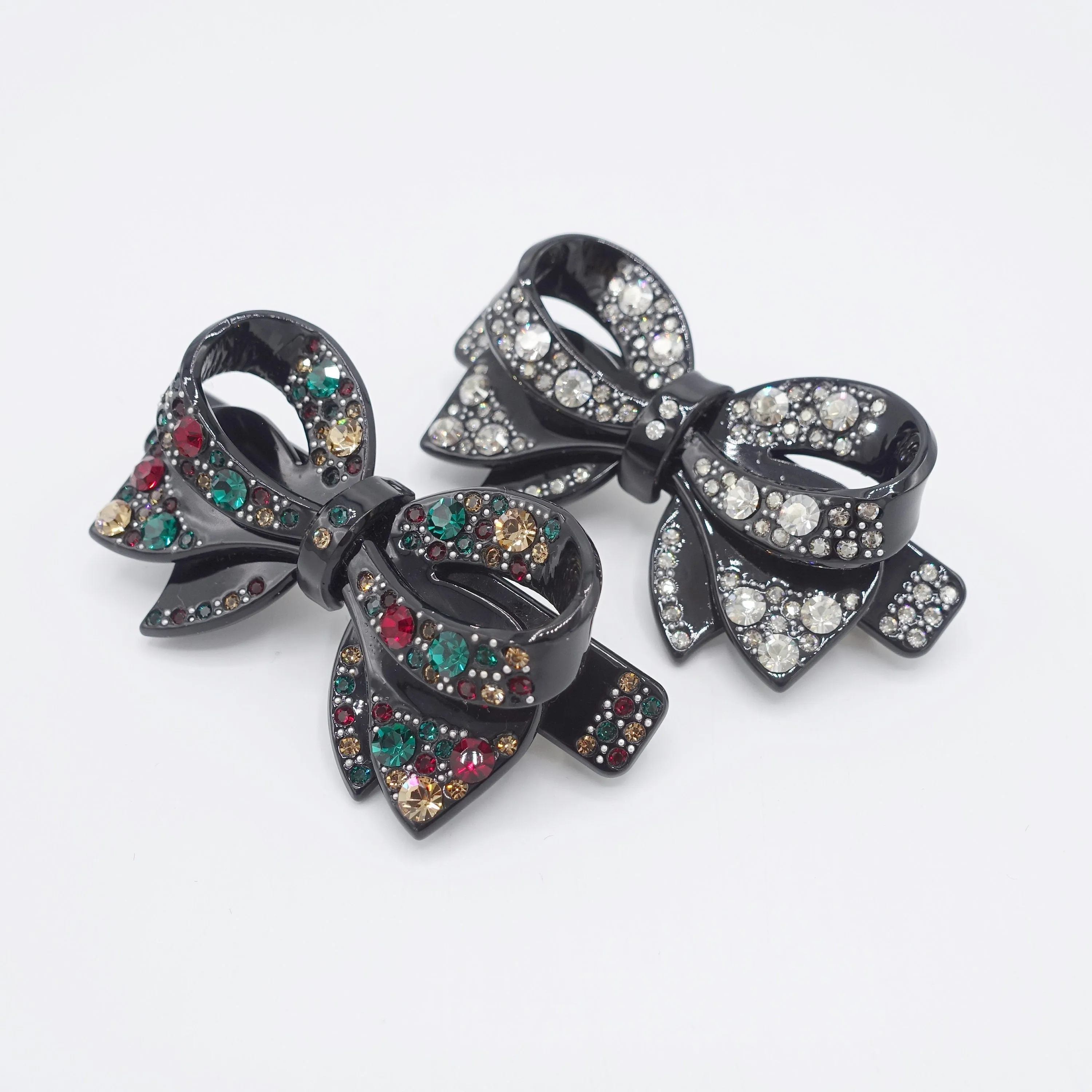 cellulose bow barrette, rhinestone barrette, jeweled bow barrette for women