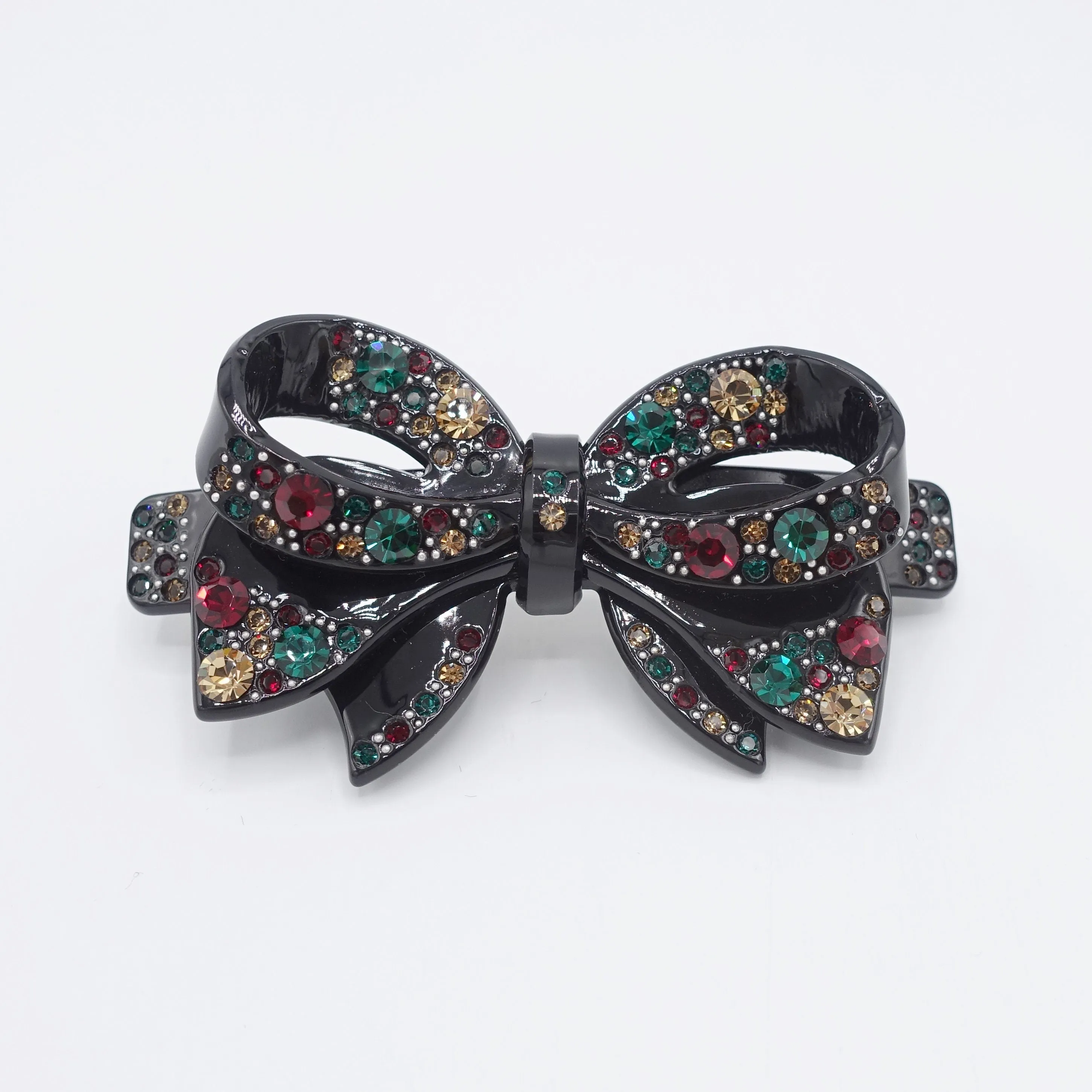 cellulose bow barrette, rhinestone barrette, jeweled bow barrette for women