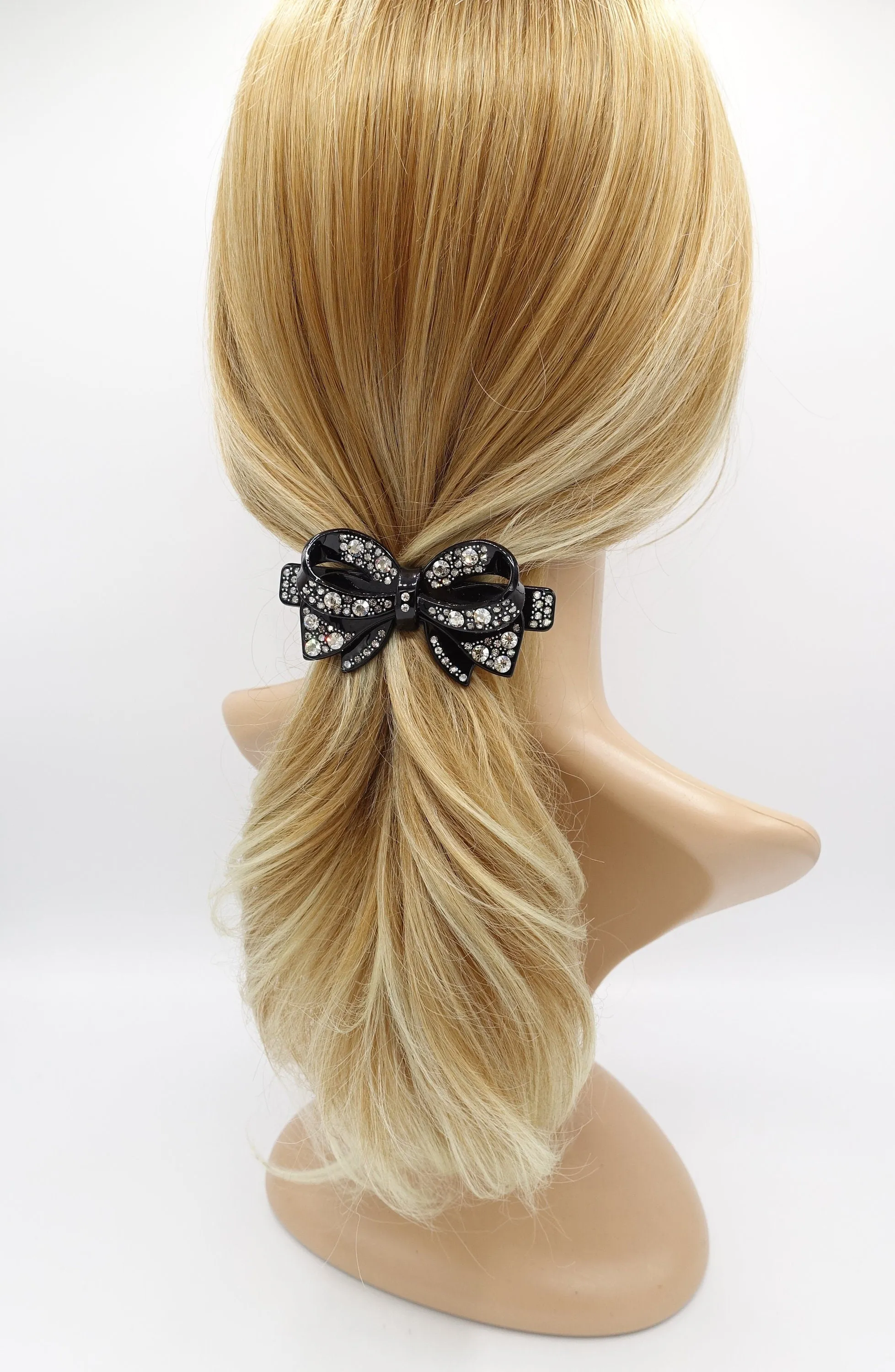 cellulose bow barrette, rhinestone barrette, jeweled bow barrette for women