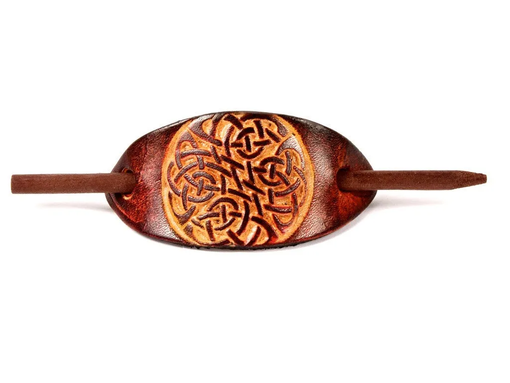 Celtic Crest Leather Hair Barrette