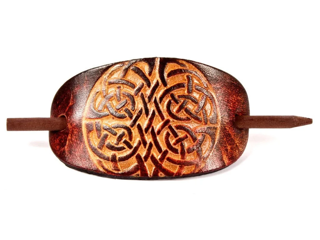 Celtic Crest Leather Hair Barrette