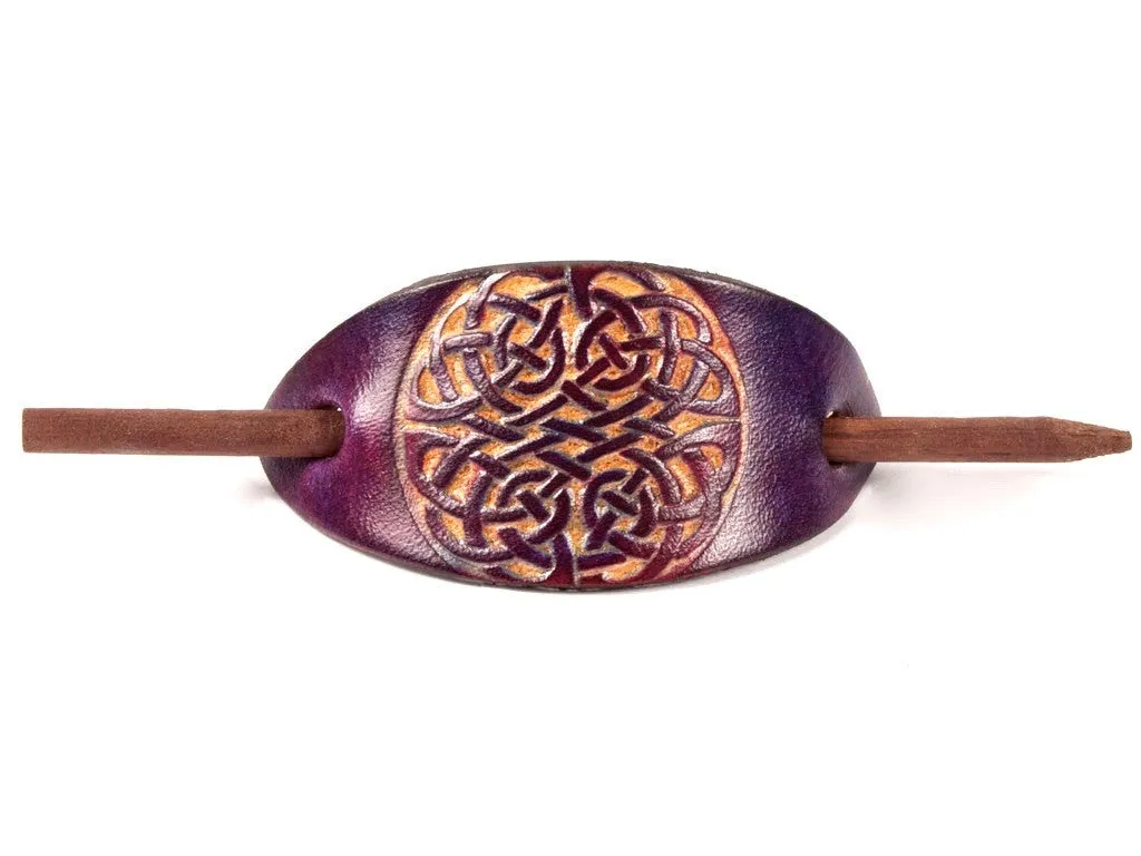 Celtic Crest Leather Hair Barrette