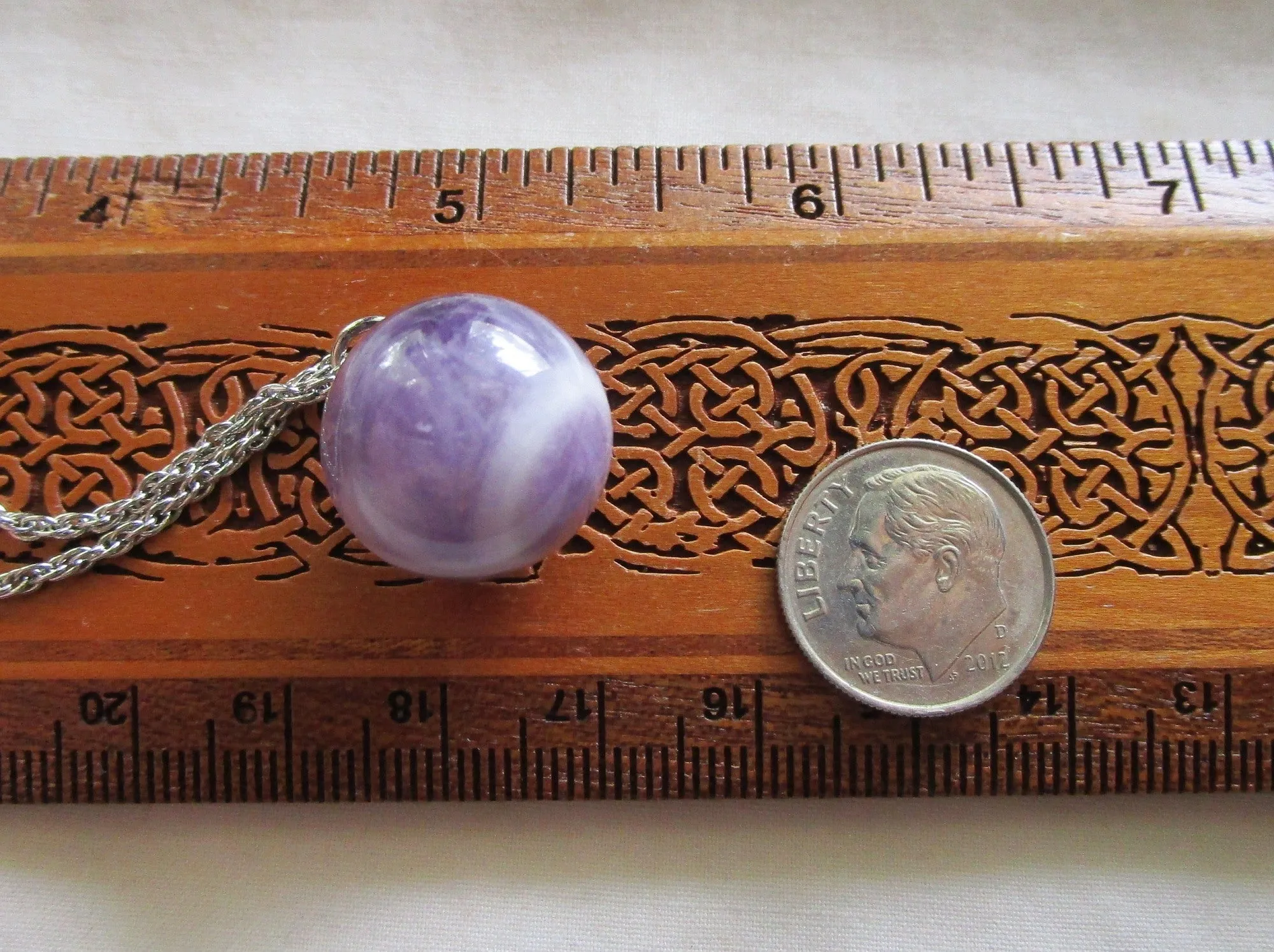 Chevron Amethyst Natural Purple Crystal Ball Pendant Necklace