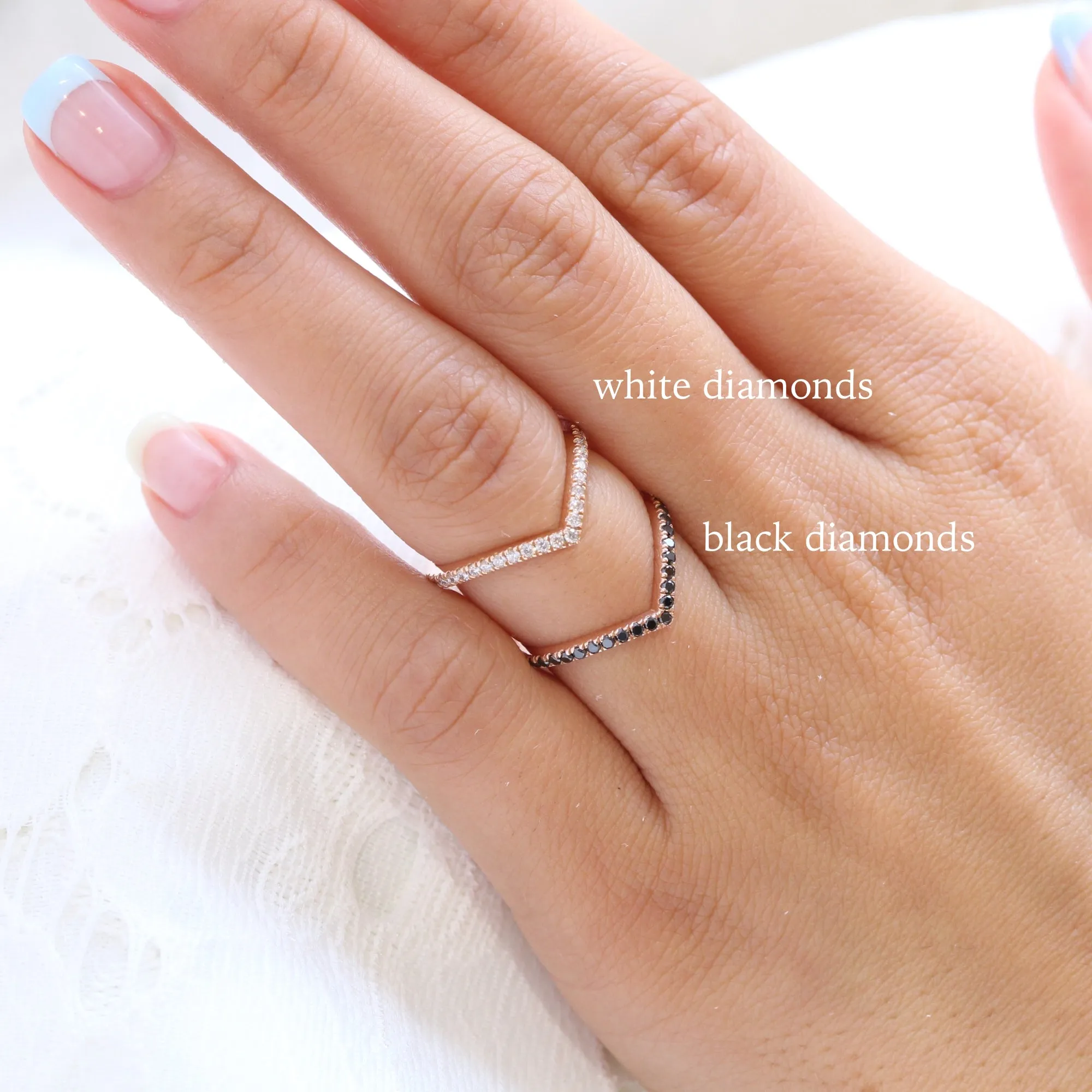 Chevron Diamond Wedding Ring in V Shaped Curved Pave Band