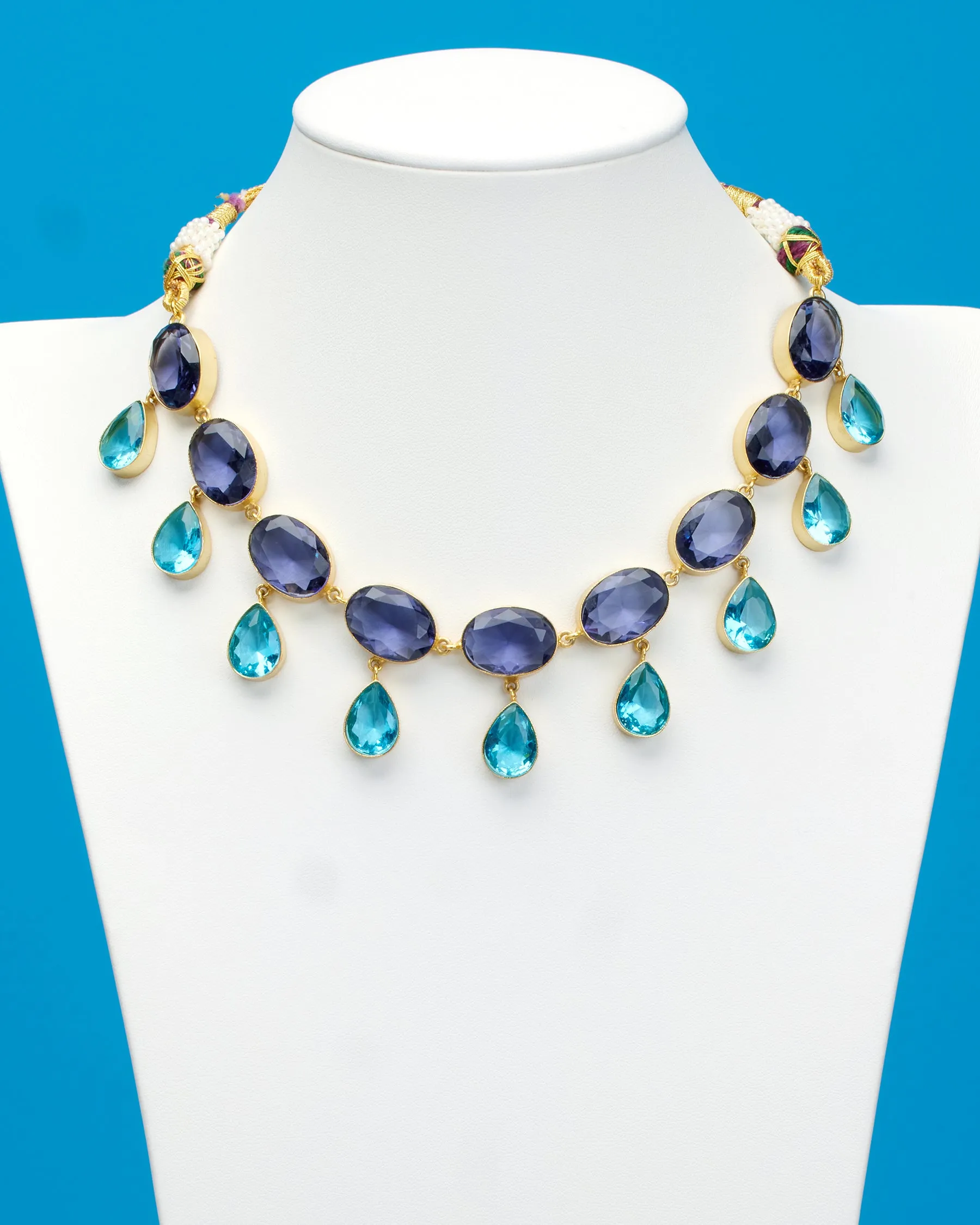 Chiara Dewdrop Necklace in Amethyst Purple and Crystal Blue