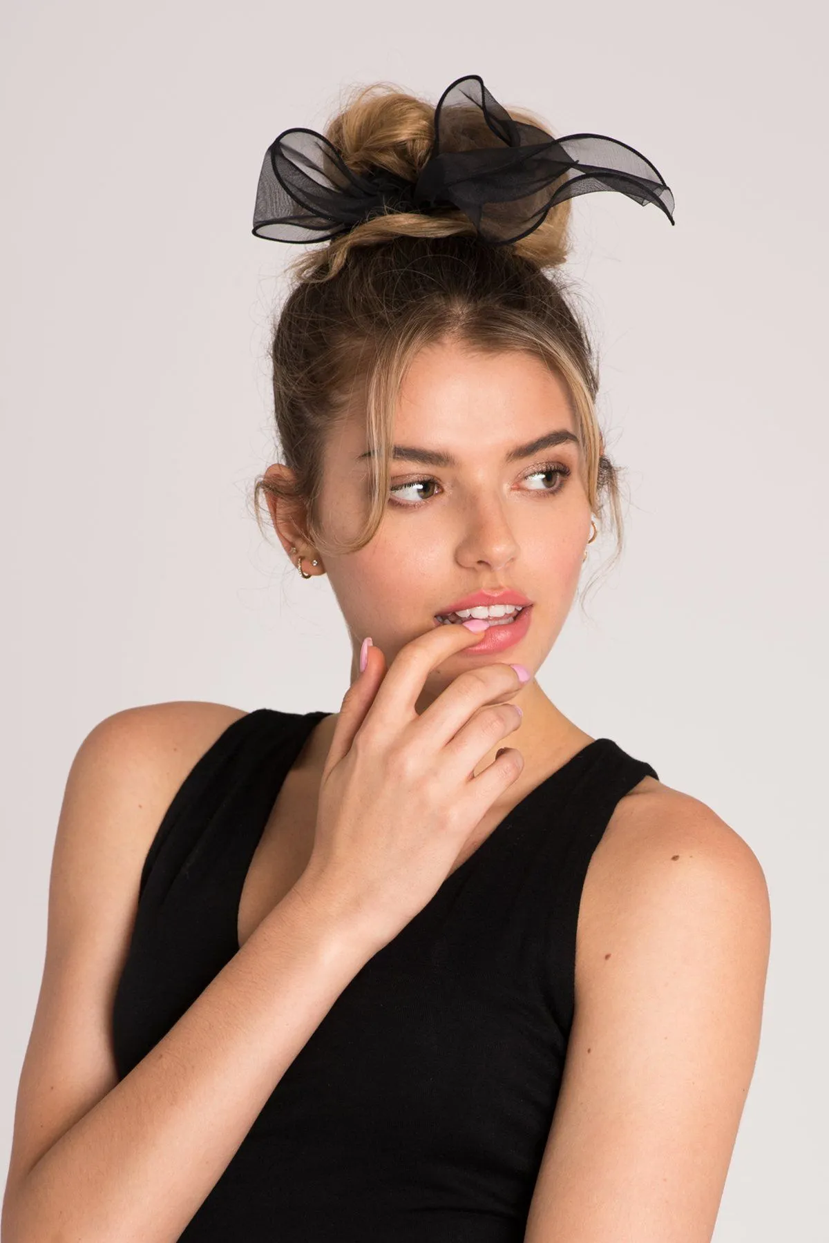 Chiffon Wire-Bow Ponytail Holder and Ribbon Barrette Set