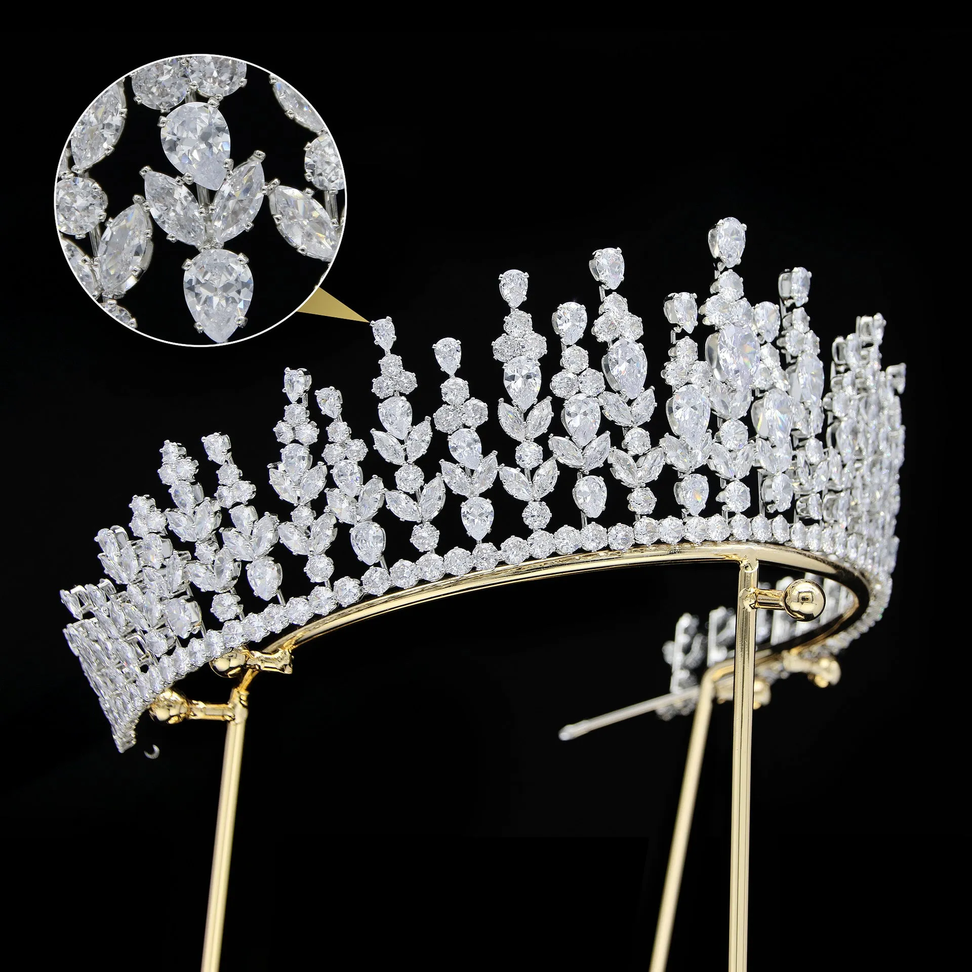 Classic Zirconia Wedding Tiara,Women's Crystal Big Tiara for Bride,Prom,Party Head Accessories GH0016