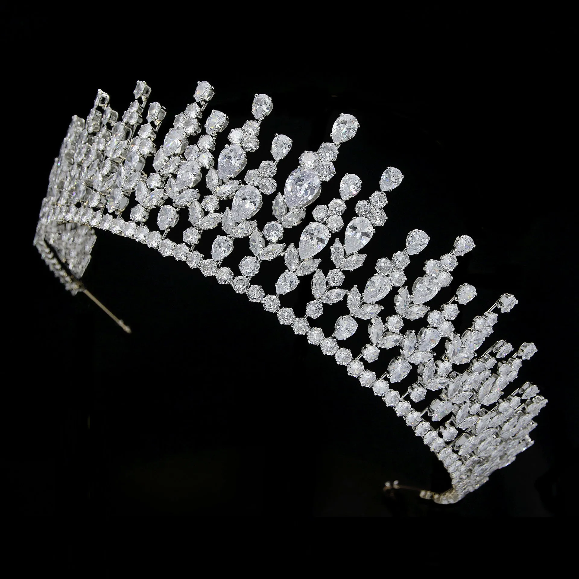 Classic Zirconia Wedding Tiara,Women's Crystal Big Tiara for Bride,Prom,Party Head Accessories GH0016