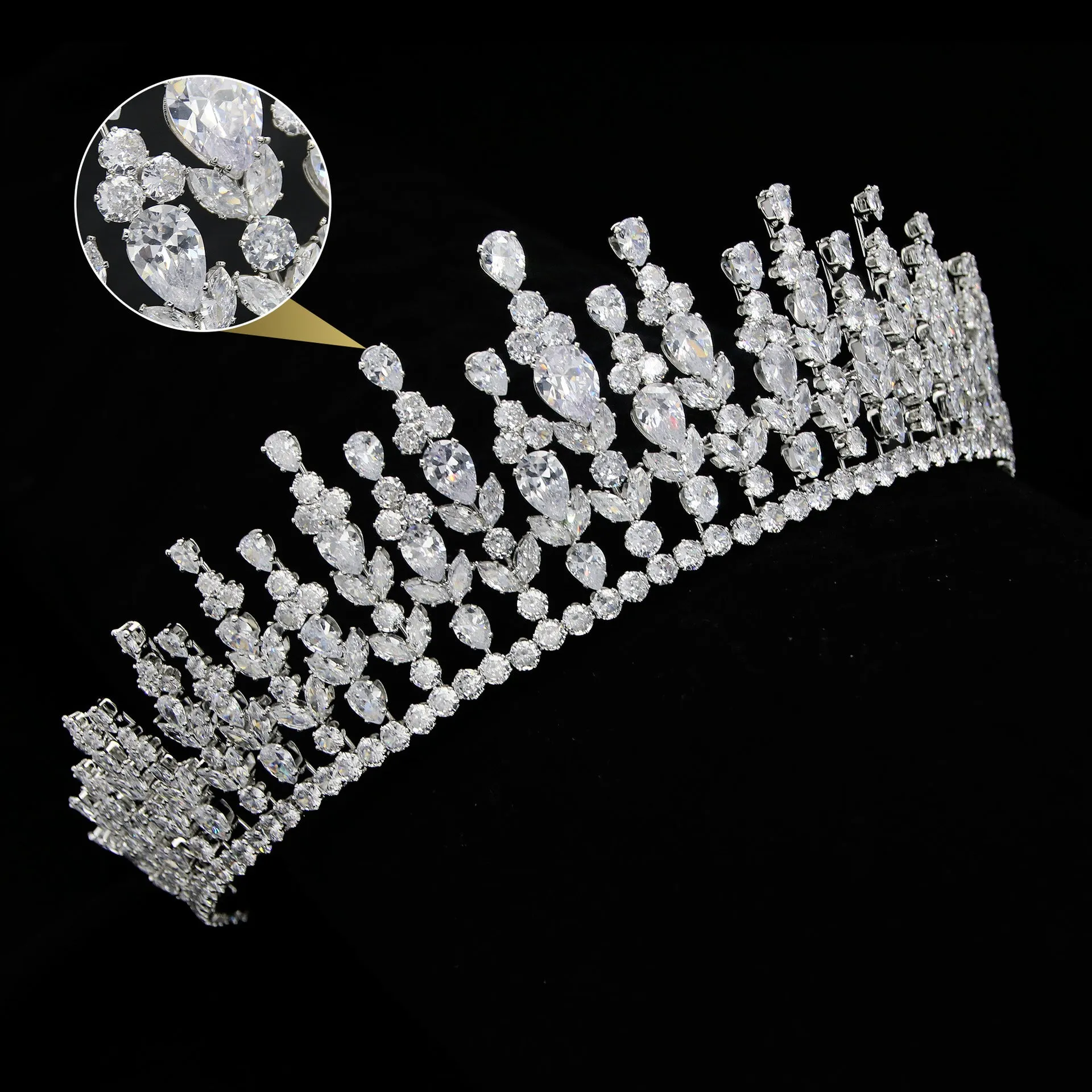 Classic Zirconia Wedding Tiara,Women's Crystal Big Tiara for Bride,Prom,Party Head Accessories GH0016