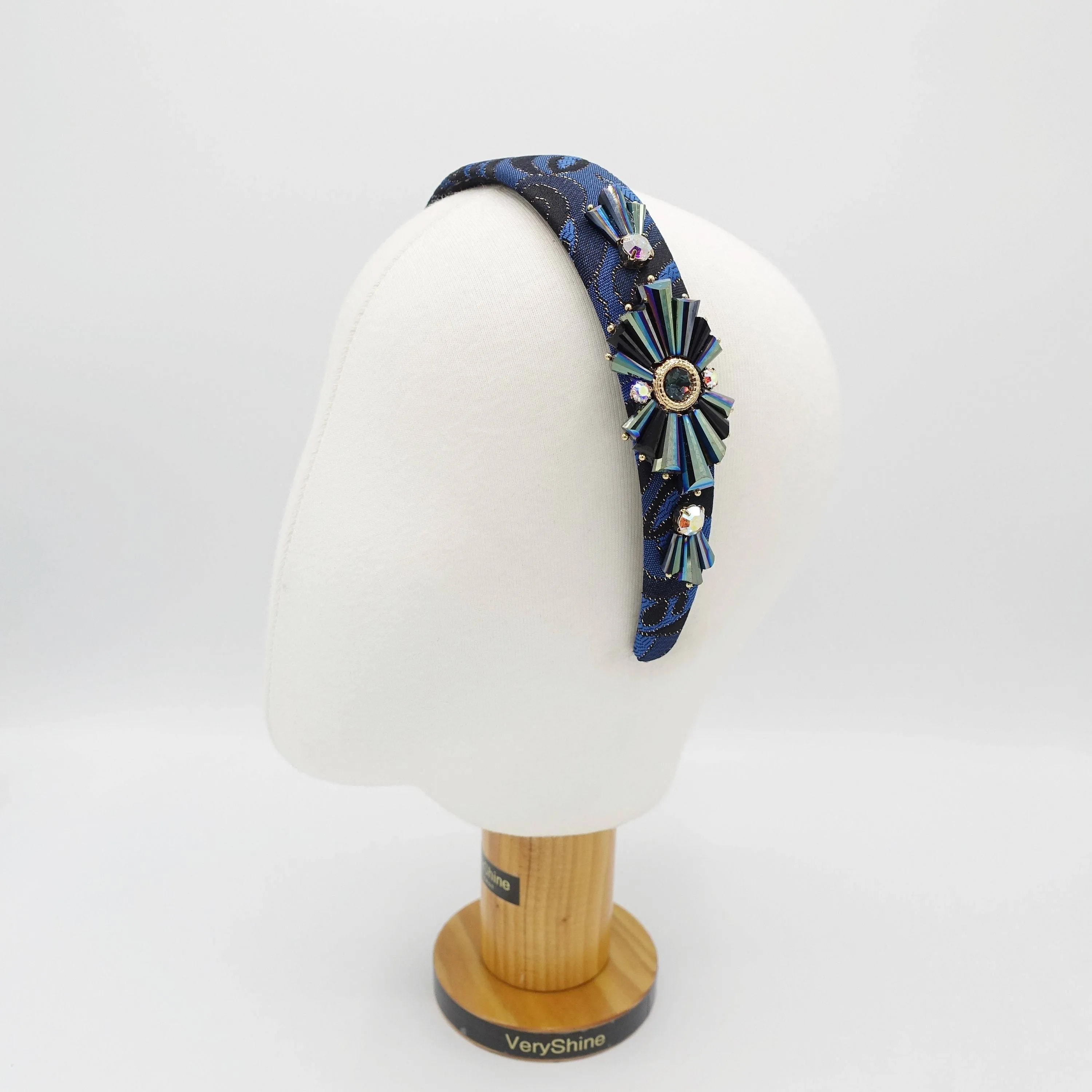 color crystal rhinestone embellished jacquard headband