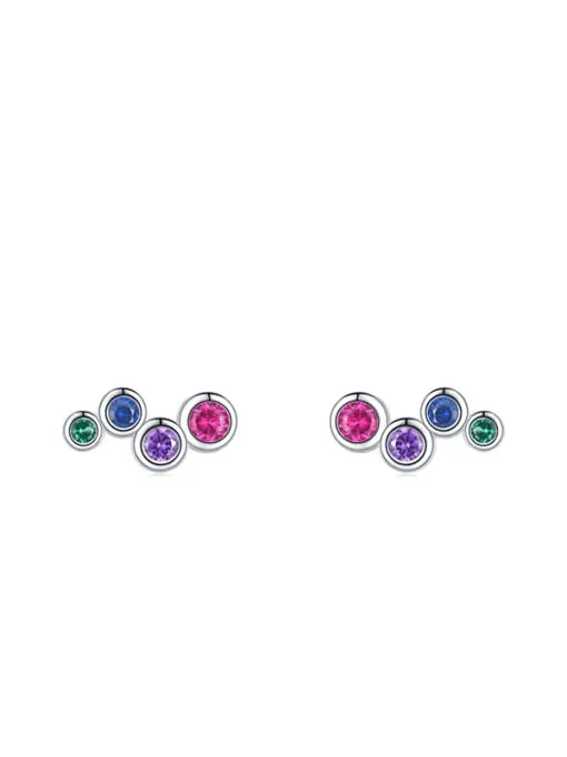 Colorful Days Bubble Diamond CZ .925 Sterling Silver Stud Earrings