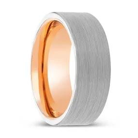 CORBAN | Rose Gold Ring, White Tungsten Ring, Brushed, Flat