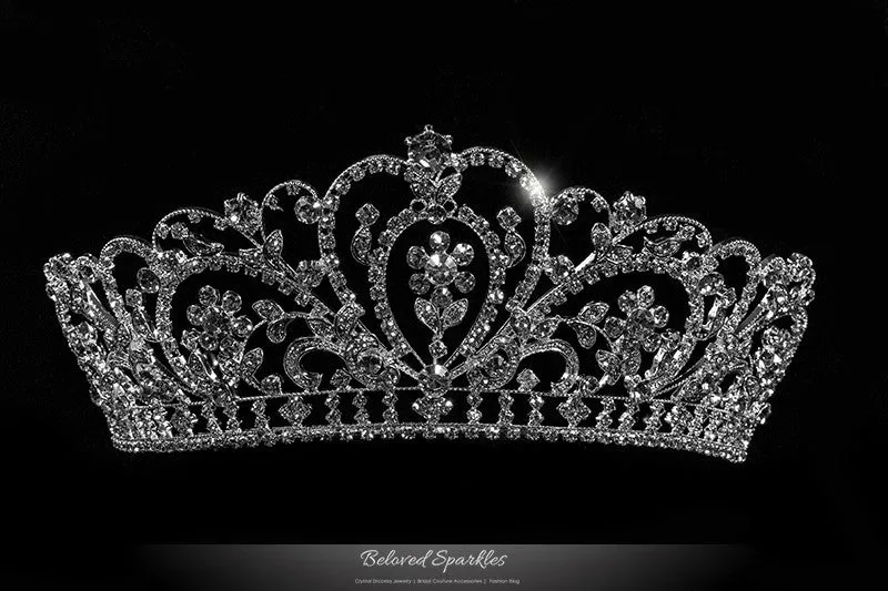 Corina Victorian Floral Silver Tiara | Swarovski Crystal