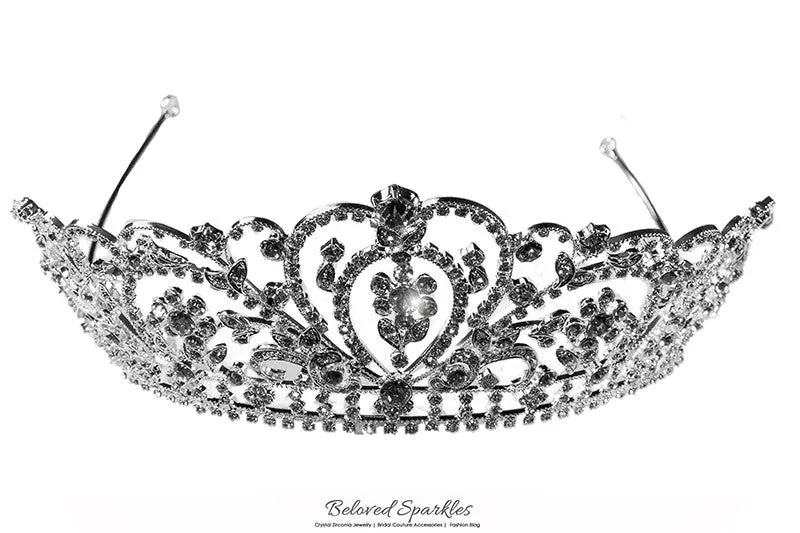 Corina Victorian Floral Silver Tiara | Swarovski Crystal