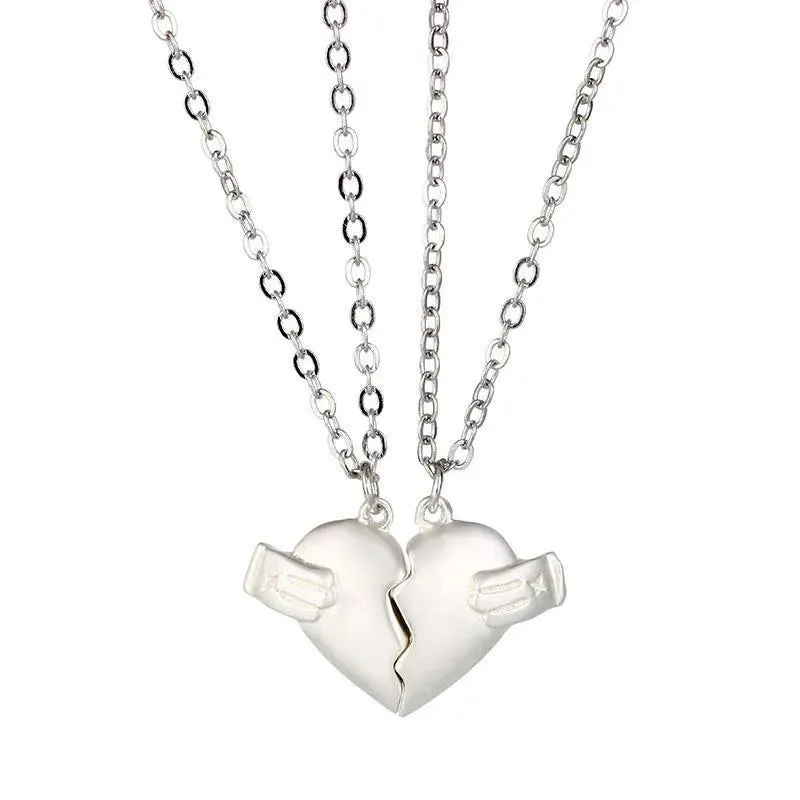 Creative Magnet Love Necklace 2pcs Heart-broken Shape Necklace Men And Women Personalized Jewelry For Valentine's Day