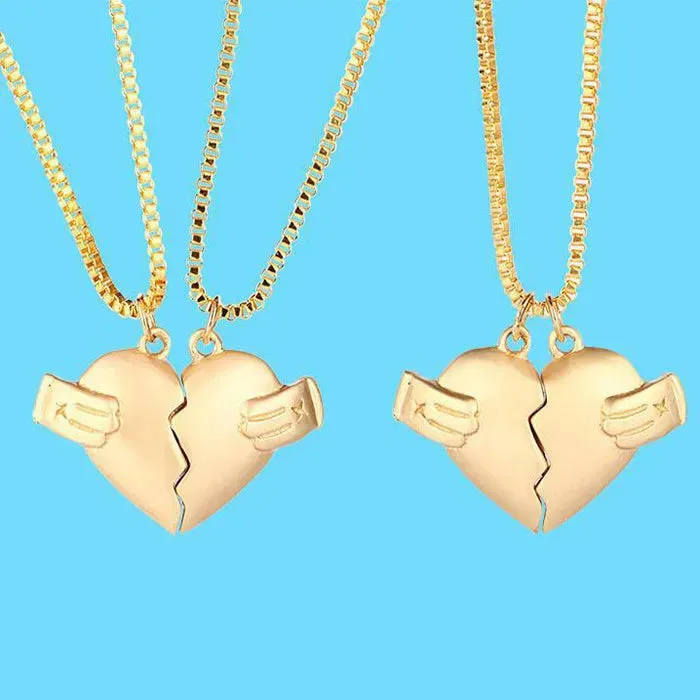 Creative Magnet Love Necklace 2pcs Heart-broken Shape Necklace Men And Women Personalized Jewelry For Valentine's Day