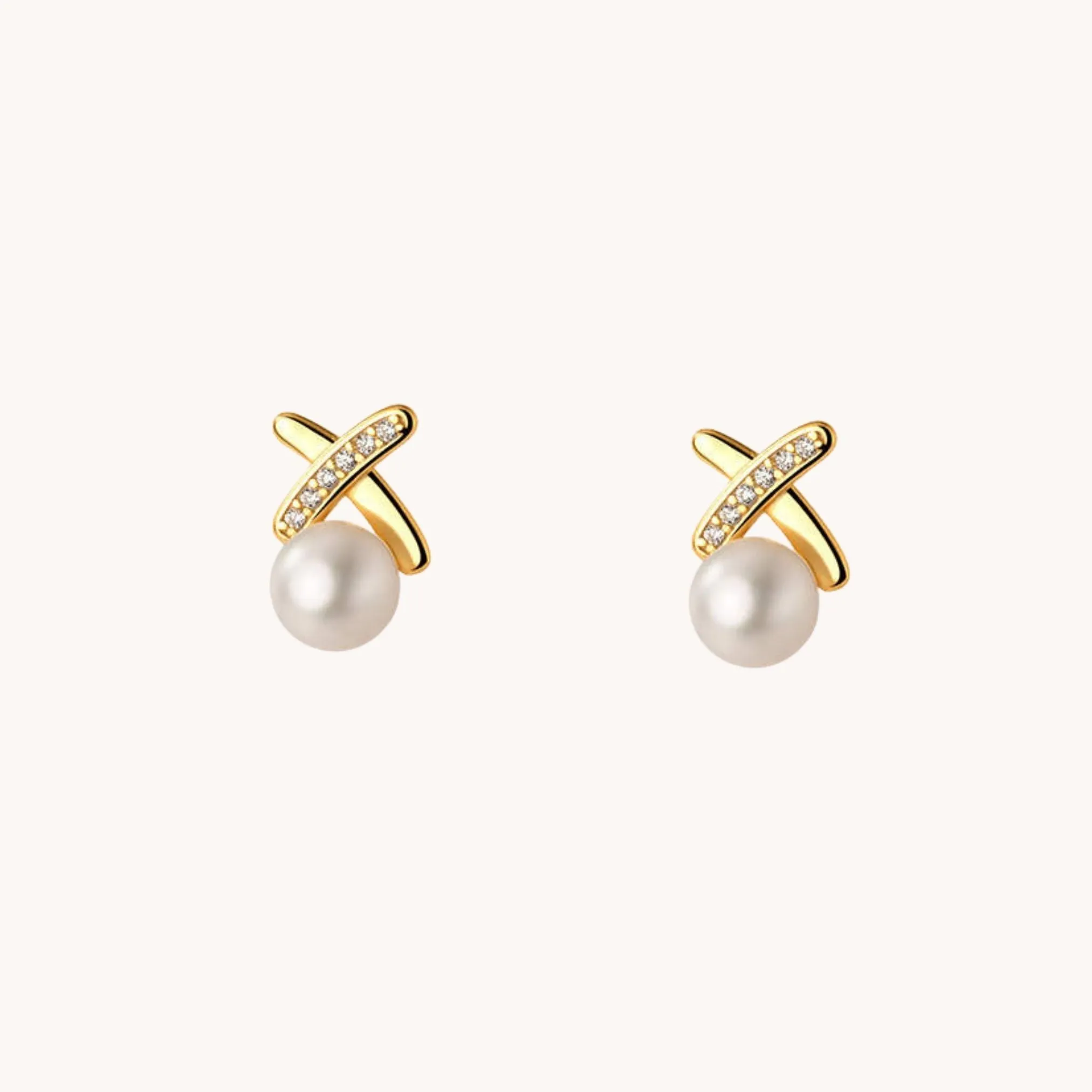 Cross Pearl Gold Stud Earrings