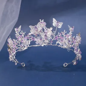 Crystal Bead and Butterflies Tiaras Crowns Headpieces in Assorted Colors - Mis Quince or Bride or Pageant