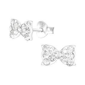 Crystal Bow Stud Earrings in Sterling Silver