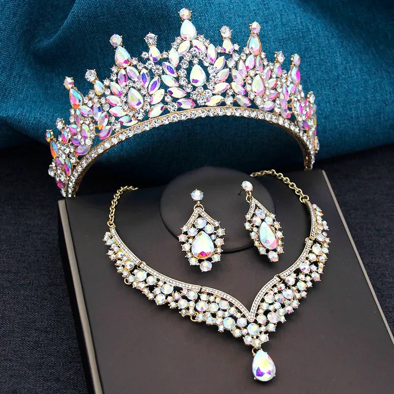 Crystal Bridal Jewelry Sets for Women Tiaras Chokers Necklace Earrings