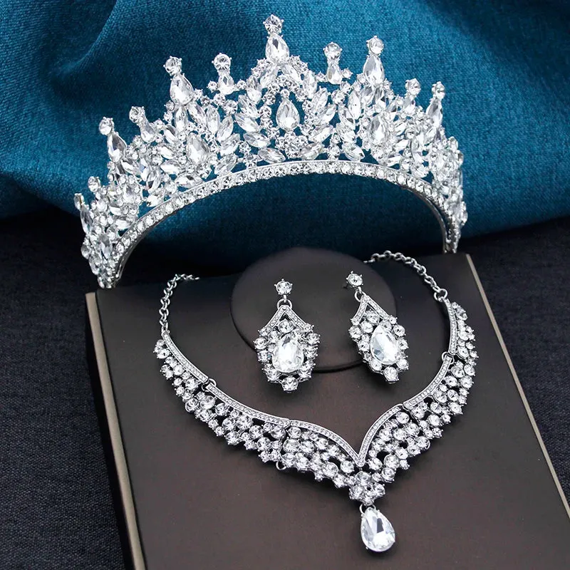 Crystal Bridal Jewelry Sets for Women Tiaras Chokers Necklace Earrings