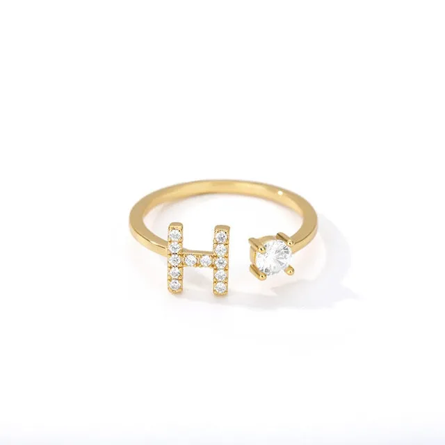 Crystal Open Adjustable 26 Initial Letter Ring