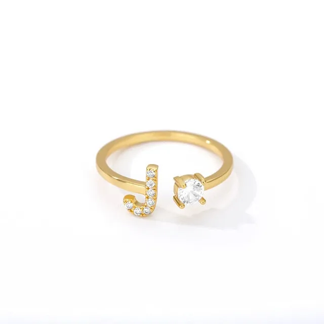 Crystal Open Adjustable 26 Initial Letter Ring