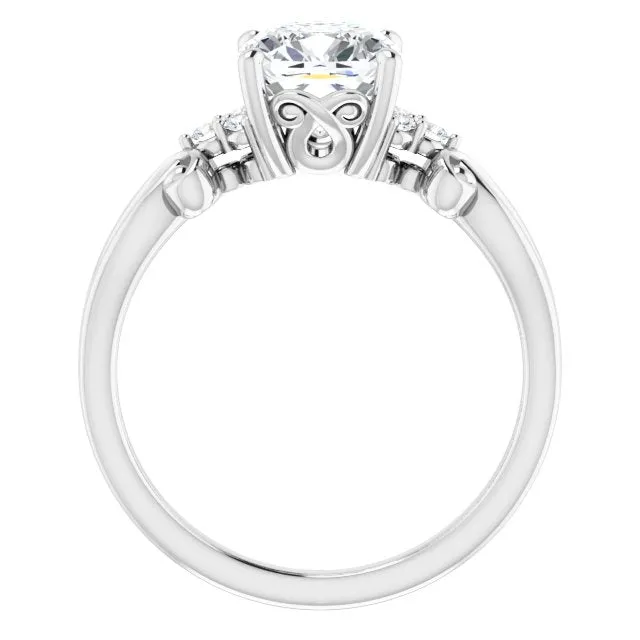 Cubic Zirconia Engagement Ring- The Adele (Customizable 7-stone Cushion Cut Design with Tri-Cluster Accents and Teardrop Fleur-de-lis Motif)