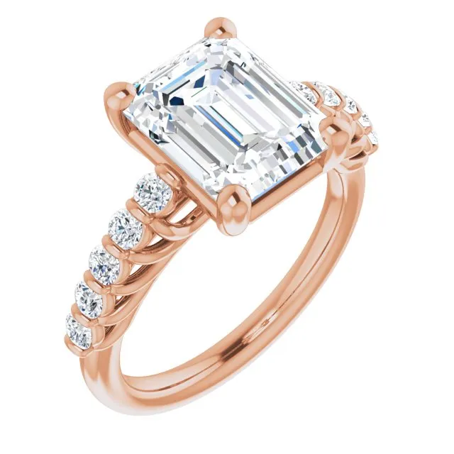 Cubic Zirconia Engagement Ring- The Alaia (Customizable Radiant Cut Style with Round Bar-set Accents)