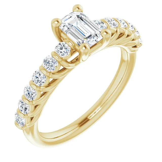 Cubic Zirconia Engagement Ring- The Alaia (Customizable Radiant Cut Style with Round Bar-set Accents)