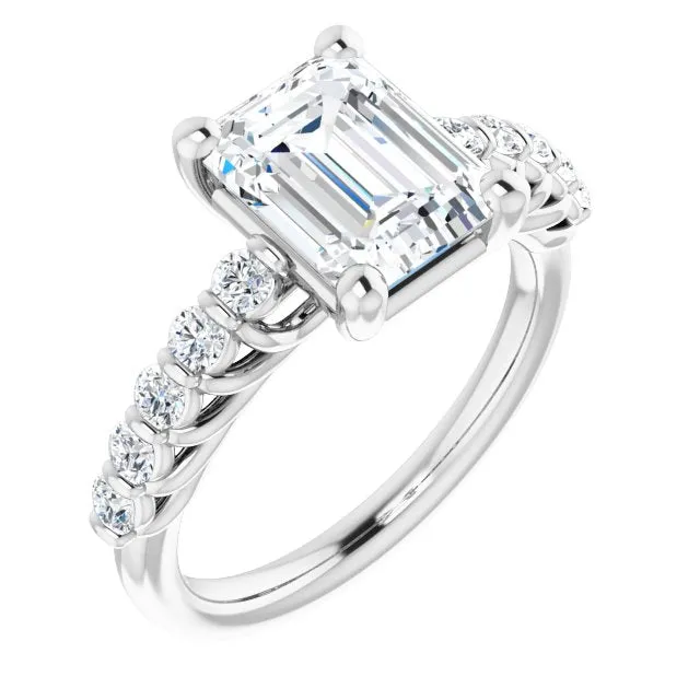 Cubic Zirconia Engagement Ring- The Alaia (Customizable Radiant Cut Style with Round Bar-set Accents)