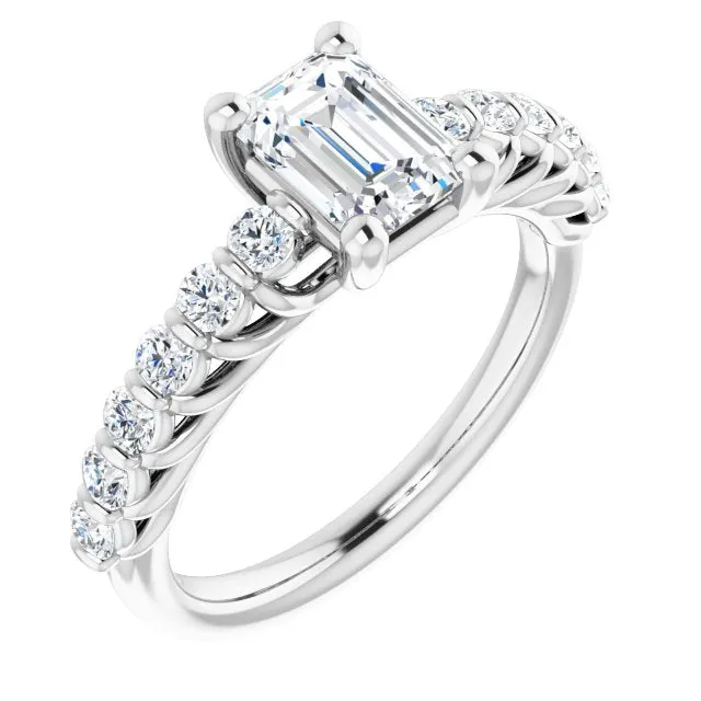 Cubic Zirconia Engagement Ring- The Alaia (Customizable Radiant Cut Style with Round Bar-set Accents)