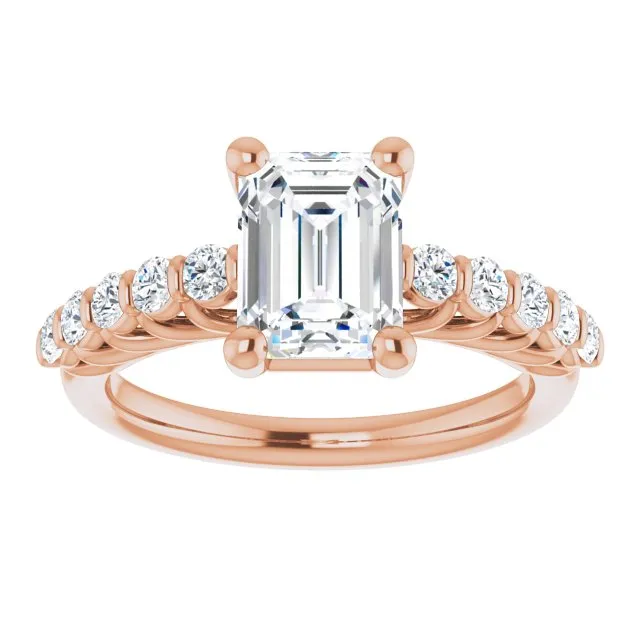 Cubic Zirconia Engagement Ring- The Alaia (Customizable Radiant Cut Style with Round Bar-set Accents)