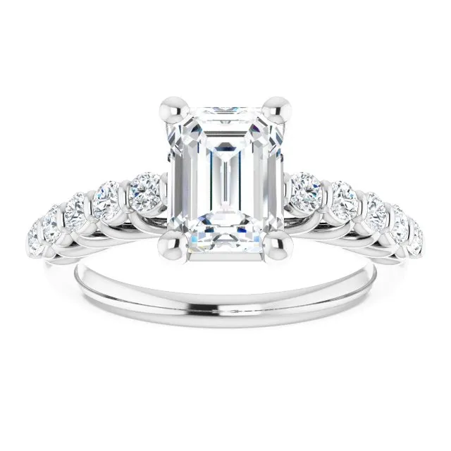 Cubic Zirconia Engagement Ring- The Alaia (Customizable Radiant Cut Style with Round Bar-set Accents)