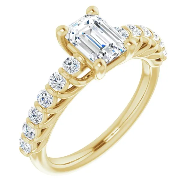 Cubic Zirconia Engagement Ring- The Alaia (Customizable Radiant Cut Style with Round Bar-set Accents)