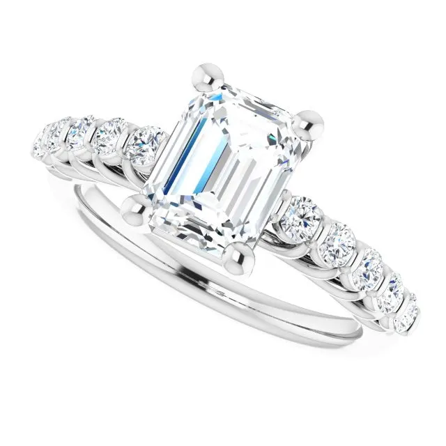 Cubic Zirconia Engagement Ring- The Alaia (Customizable Radiant Cut Style with Round Bar-set Accents)