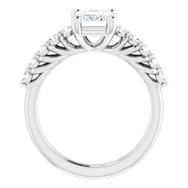 Cubic Zirconia Engagement Ring- The Alaia (Customizable Radiant Cut Style with Round Bar-set Accents)