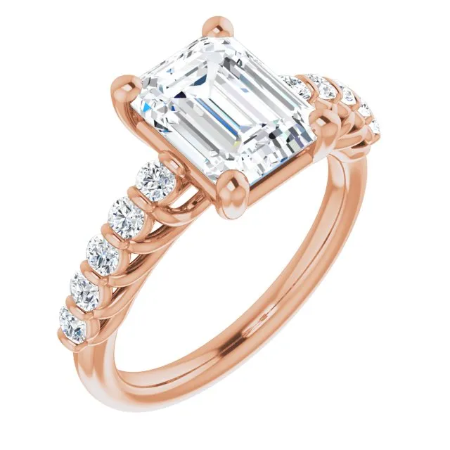 Cubic Zirconia Engagement Ring- The Alaia (Customizable Radiant Cut Style with Round Bar-set Accents)