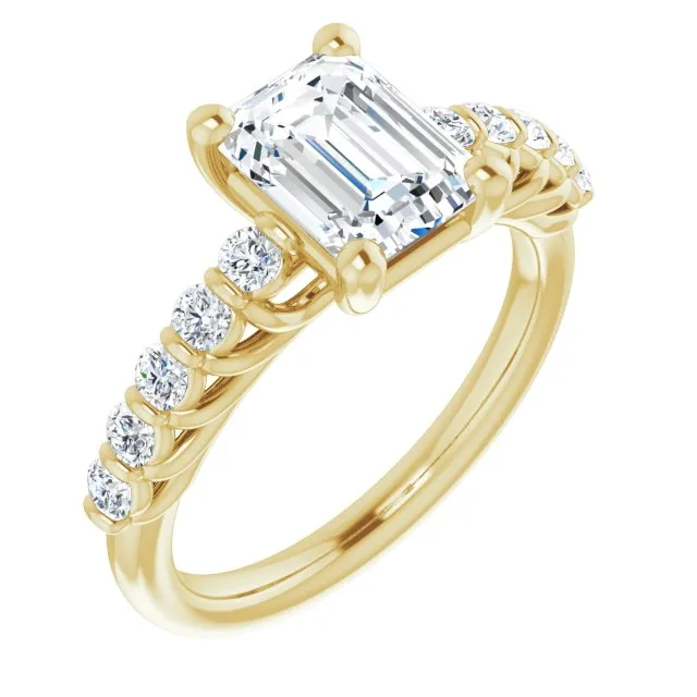 Cubic Zirconia Engagement Ring- The Alaia (Customizable Radiant Cut Style with Round Bar-set Accents)