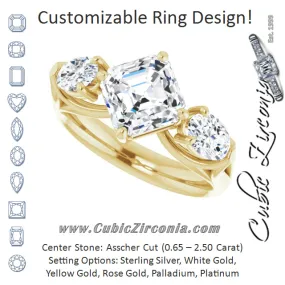 Cubic Zirconia Engagement Ring- The Alondra (Customizable Cathedral-set 3-stone Asscher Cut Style with Dual Oval Cut Accents & Wide Split Band)