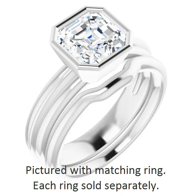 Cubic Zirconia Engagement Ring- The Aretha (Customizable Bezel-set Asscher Cut Solitaire with Grooved Band)