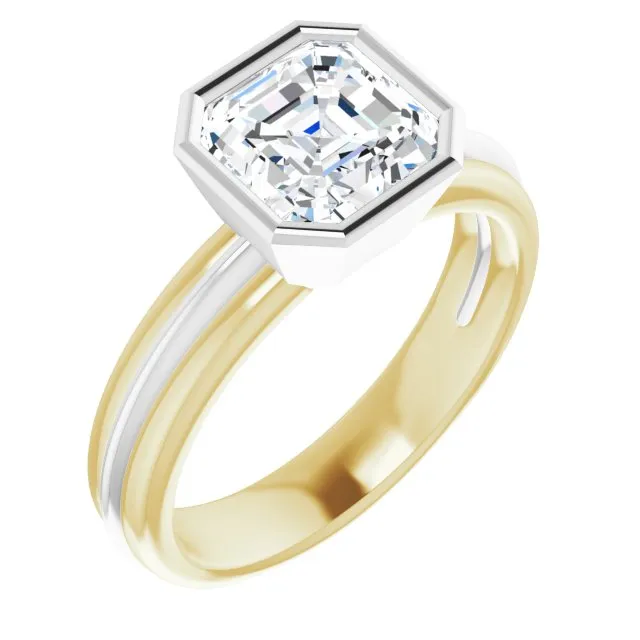 Cubic Zirconia Engagement Ring- The Aretha (Customizable Bezel-set Asscher Cut Solitaire with Grooved Band)